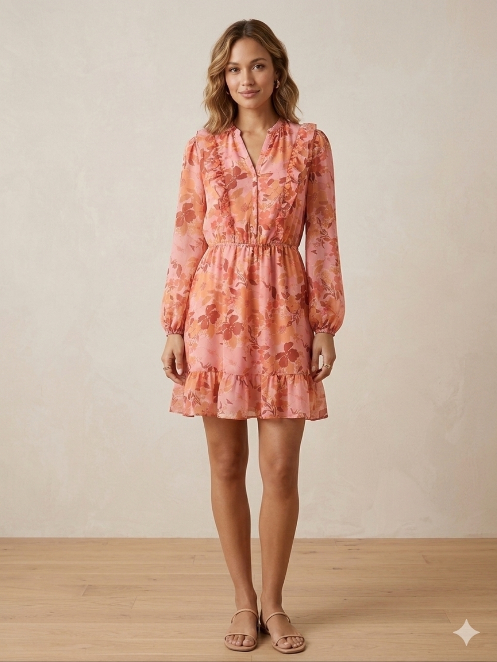 LC Lauren Conrad Ruffle Button Front Floral Dress